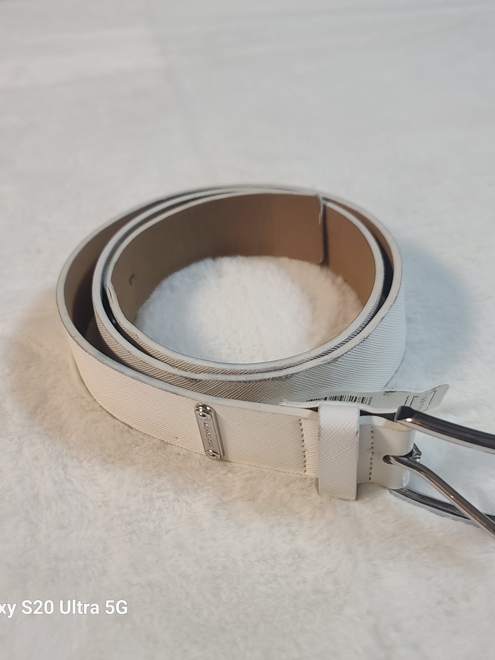 Michael Kors White Leather Belt with Silver Buckle